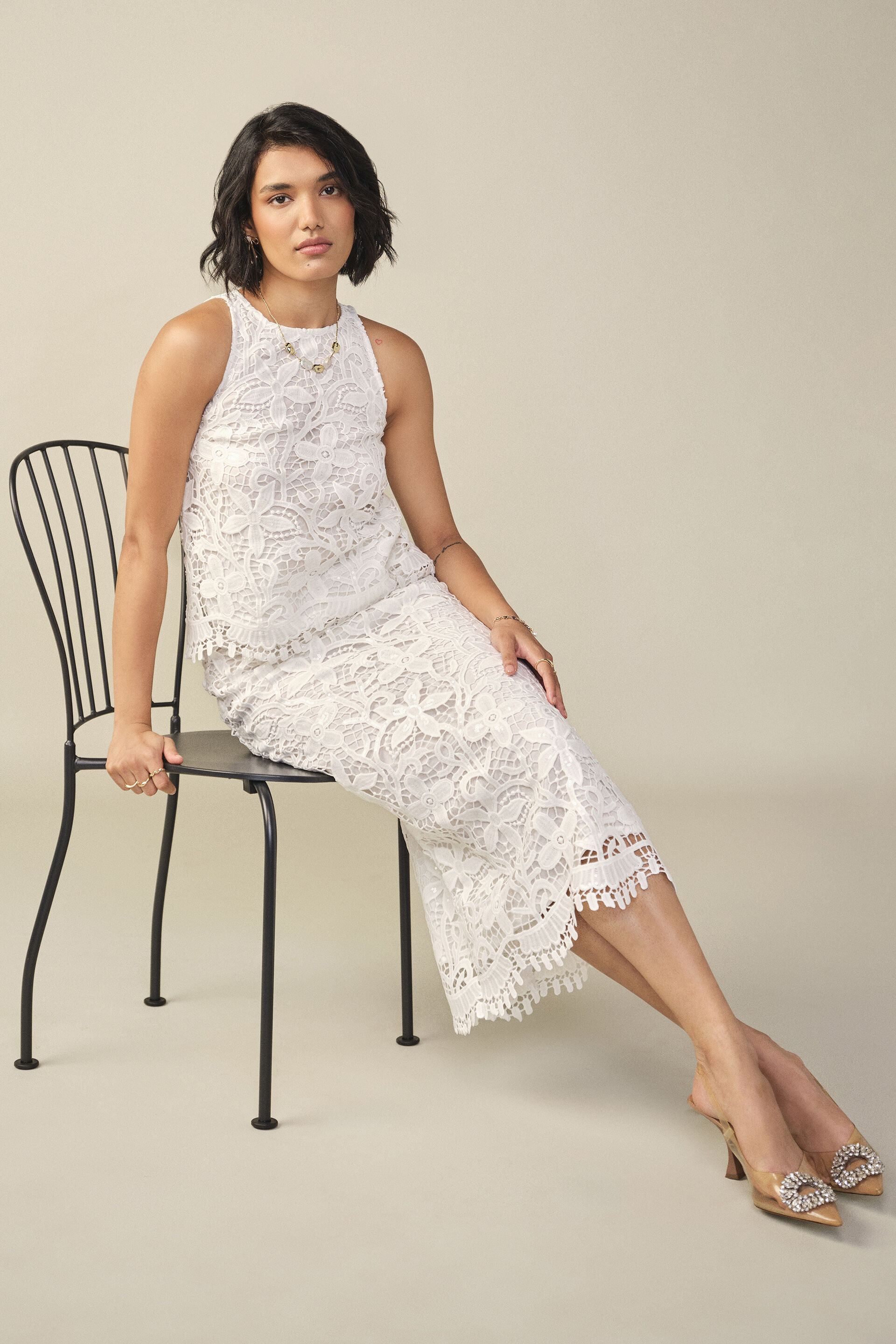 Lace Crop Top in White, White, image 3